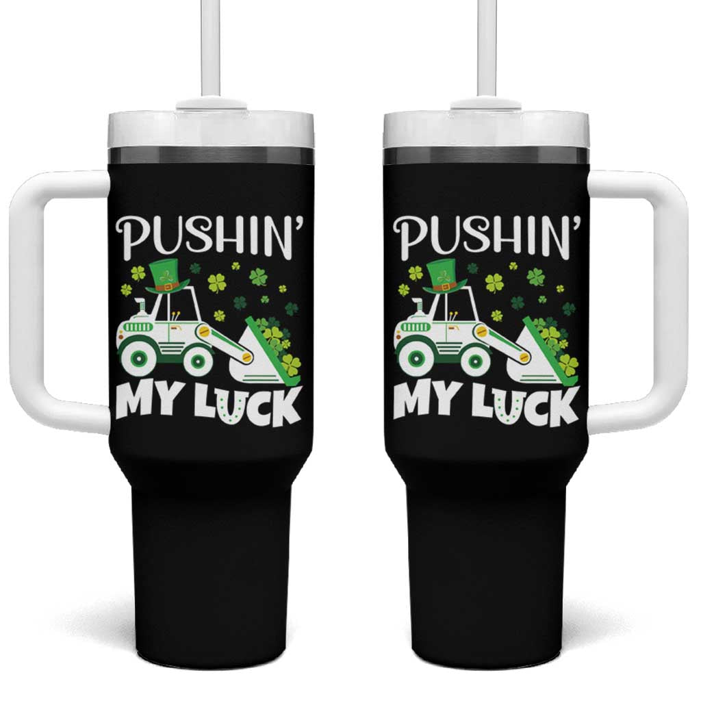 St Patricks Day Boys Truck Tumbler With Handle Pushing My Luck Tractor Toy Lover