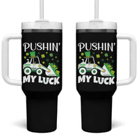 St Patricks Day Boys Truck Tumbler With Handle Pushing My Luck Tractor Toy Lover
