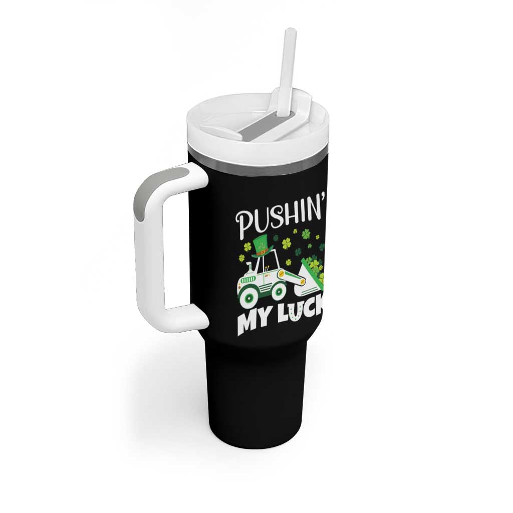 St Patricks Day Boys Truck Tumbler With Handle Pushing My Luck Tractor Toy Lover
