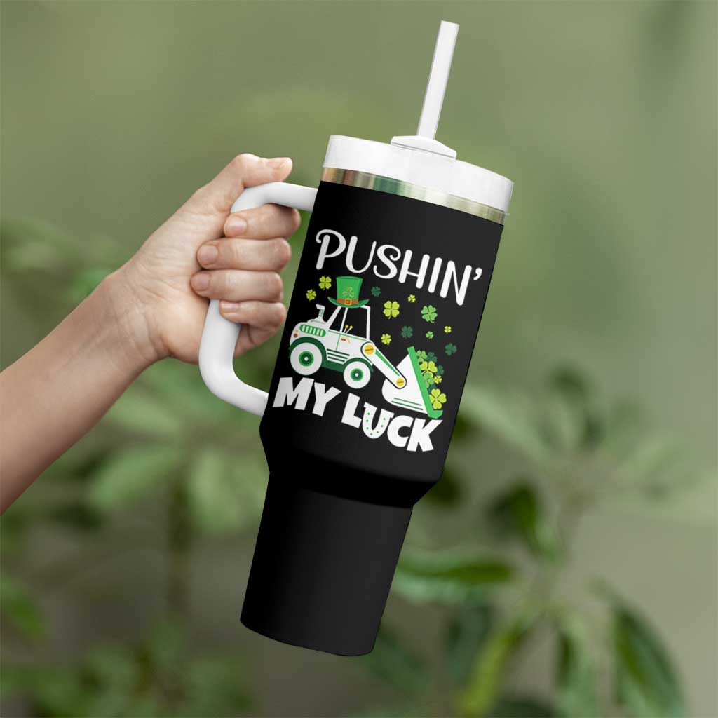 St Patricks Day Boys Truck Tumbler With Handle Pushing My Luck Tractor Toy Lover