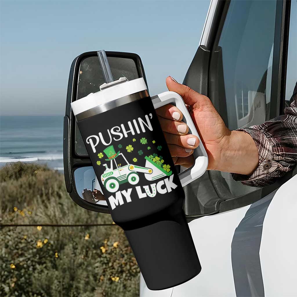 St Patricks Day Boys Truck Tumbler With Handle Pushing My Luck Tractor Toy Lover