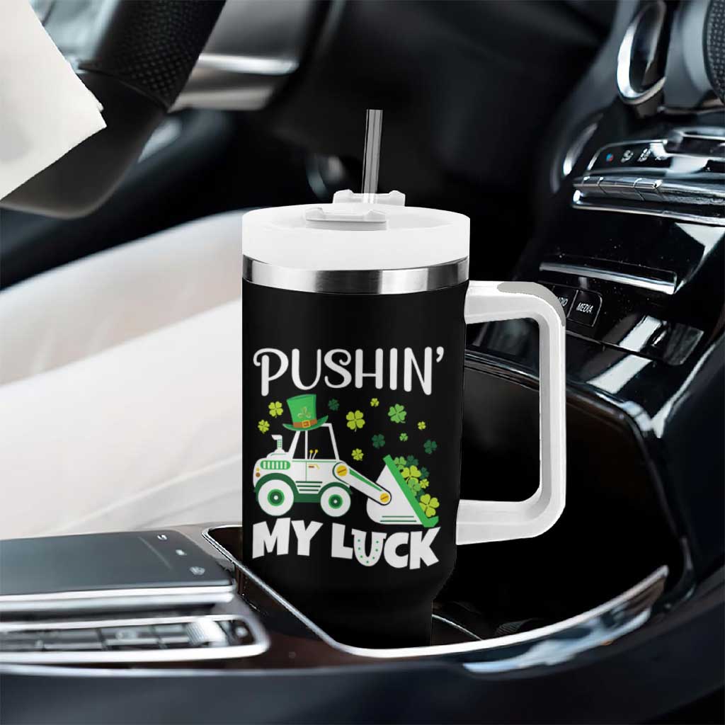 St Patricks Day Boys Truck Tumbler With Handle Pushing My Luck Tractor Toy Lover