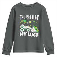 St Patricks Day Boys Truck Youth Sweatshirt Pushing My Luck Tractor Toy Lover