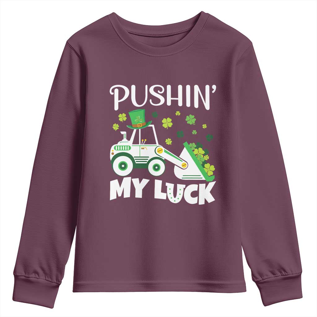 St Patricks Day Boys Truck Youth Sweatshirt Pushing My Luck Tractor Toy Lover