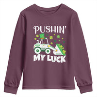 St Patricks Day Boys Truck Youth Sweatshirt Pushing My Luck Tractor Toy Lover