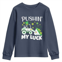 St Patricks Day Boys Truck Youth Sweatshirt Pushing My Luck Tractor Toy Lover