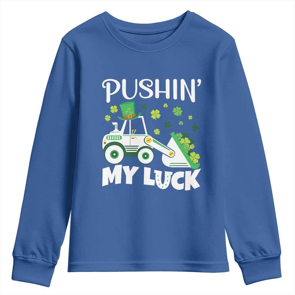 St Patricks Day Boys Truck Youth Sweatshirt Pushing My Luck Tractor Toy Lover