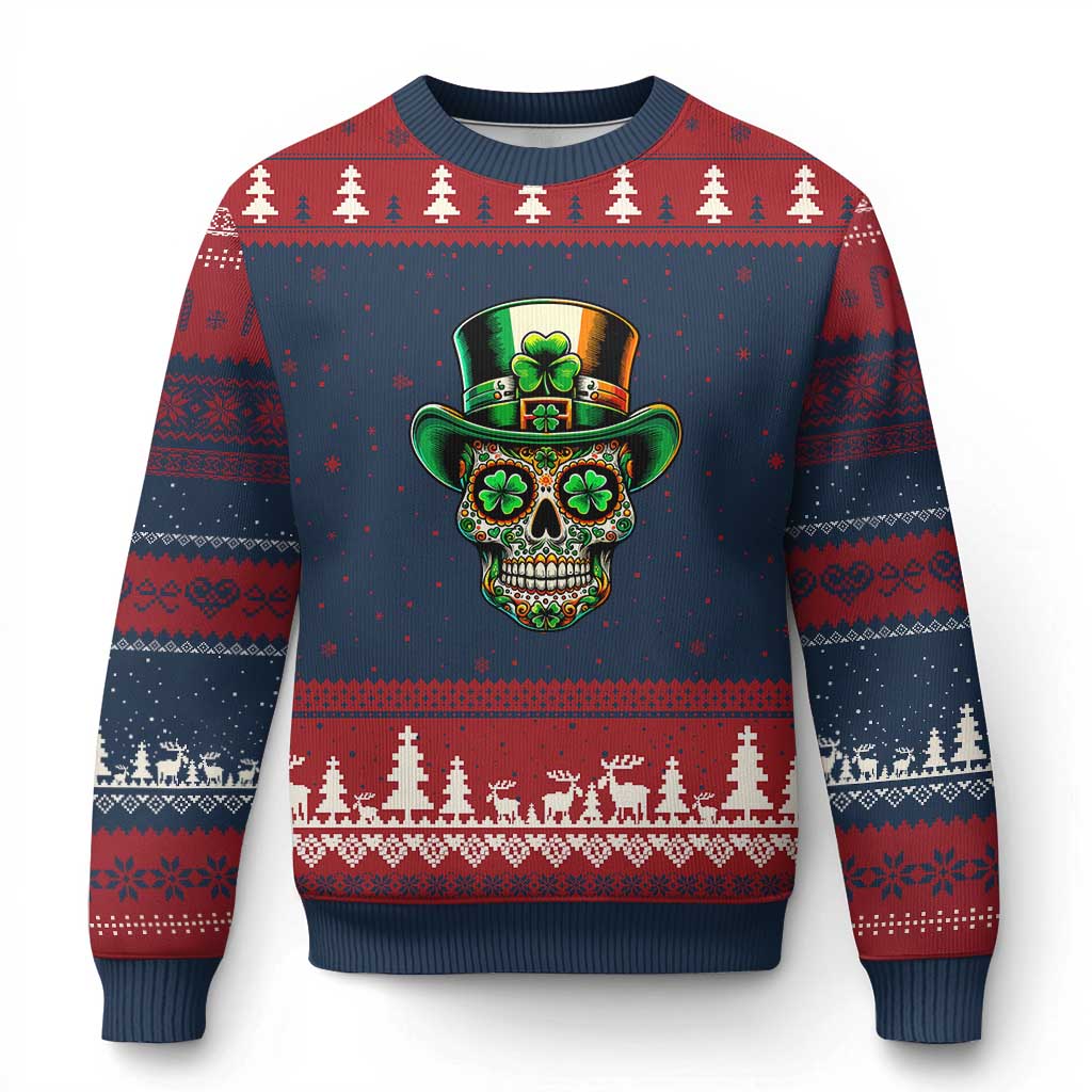 San Patties Irish Sugar Skull Ugly Christmas Sweater St Patricks Day Of The Dead - Wonder Print Shop