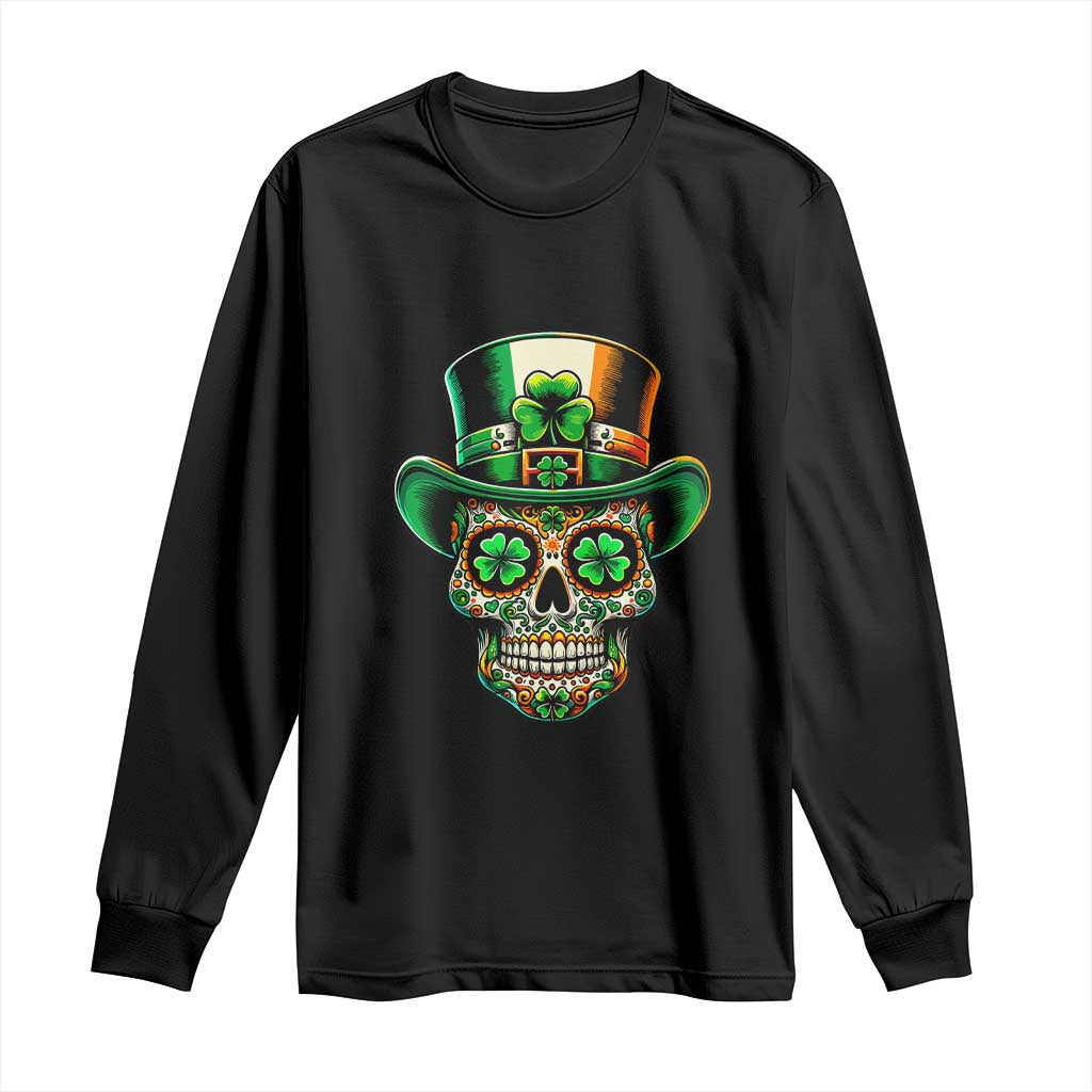 San Patties Irish Sugar Skull Long Sleeve Shirt St Patricks Day Of The Dead