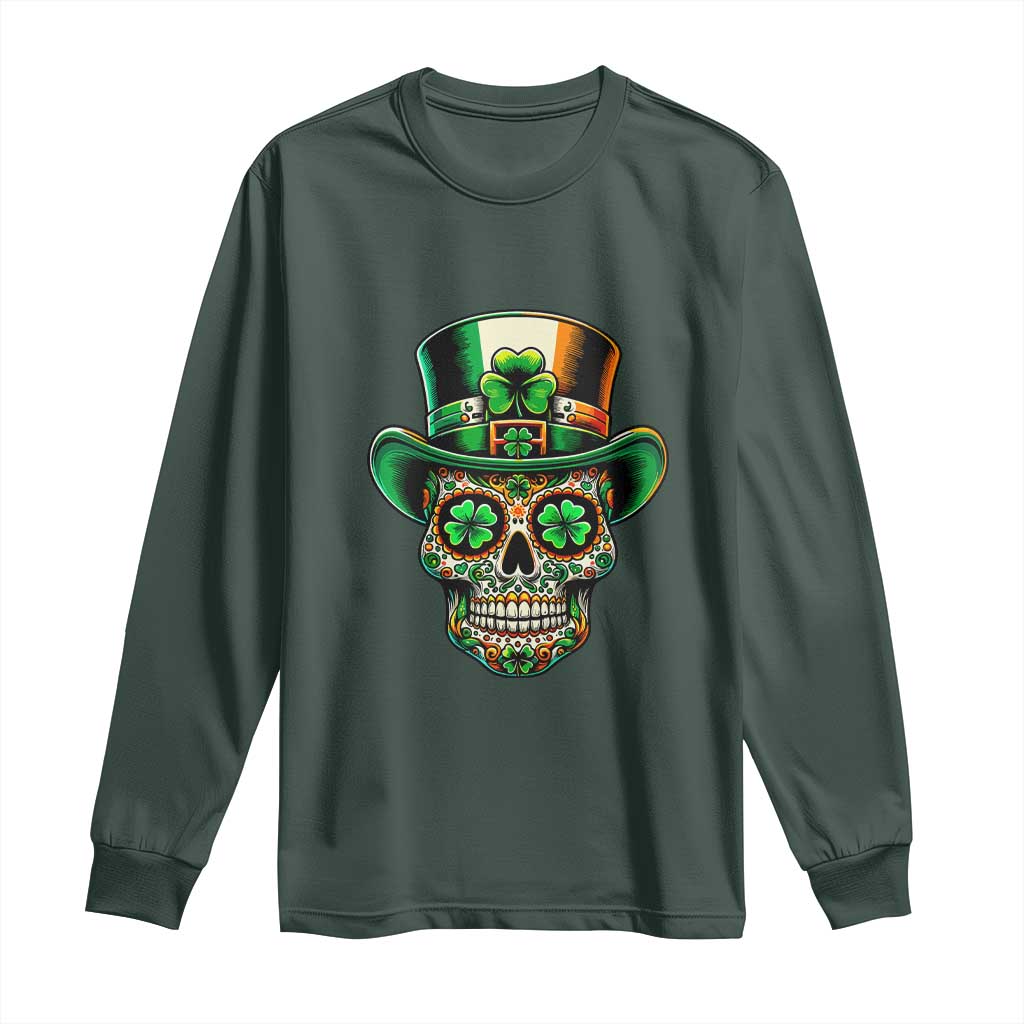 San Patties Irish Sugar Skull Long Sleeve Shirt St Patricks Day Of The Dead