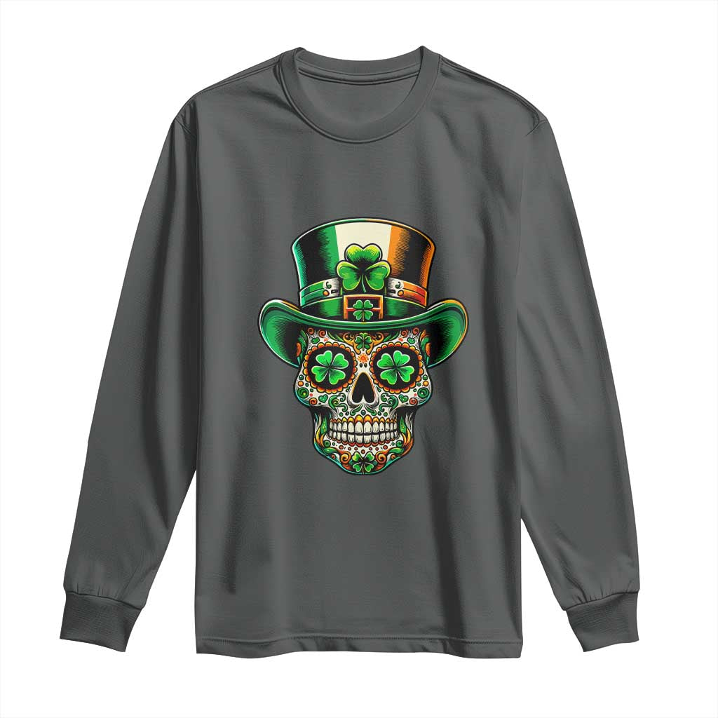 San Patties Irish Sugar Skull Long Sleeve Shirt St Patricks Day Of The Dead