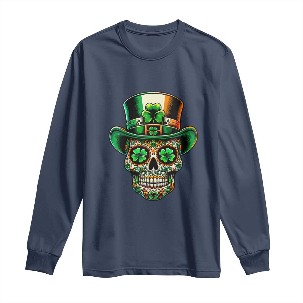 San Patties Irish Sugar Skull Long Sleeve Shirt St Patricks Day Of The Dead