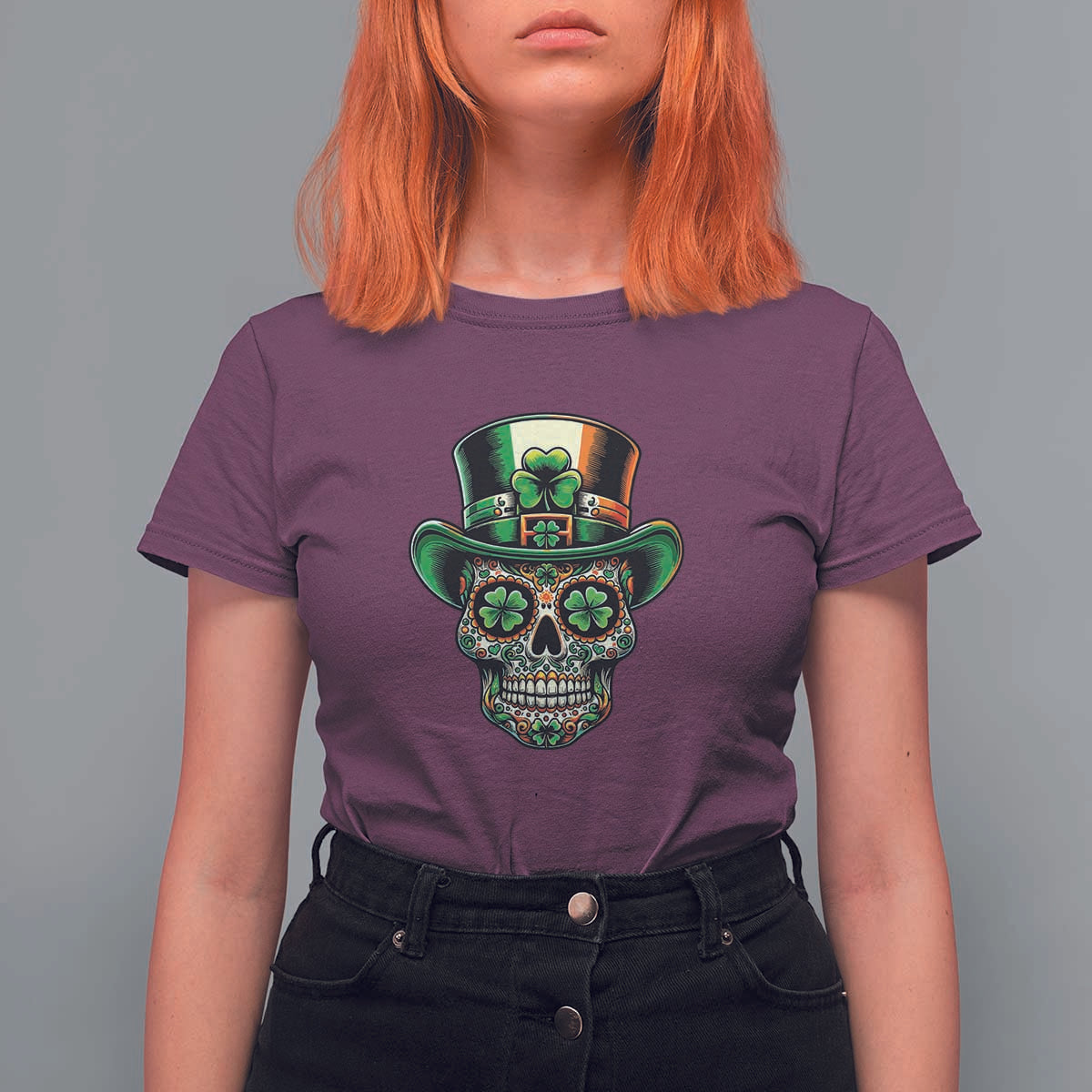 San Patties Irish Sugar Skull T Shirt For Women St Patricks Day Of The Dead