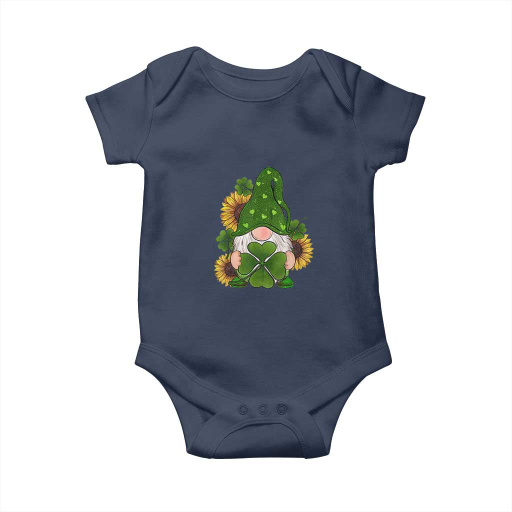 St Patrick's Day Cute Gnomes Baby Onesie Holding Shamrock Sunflower