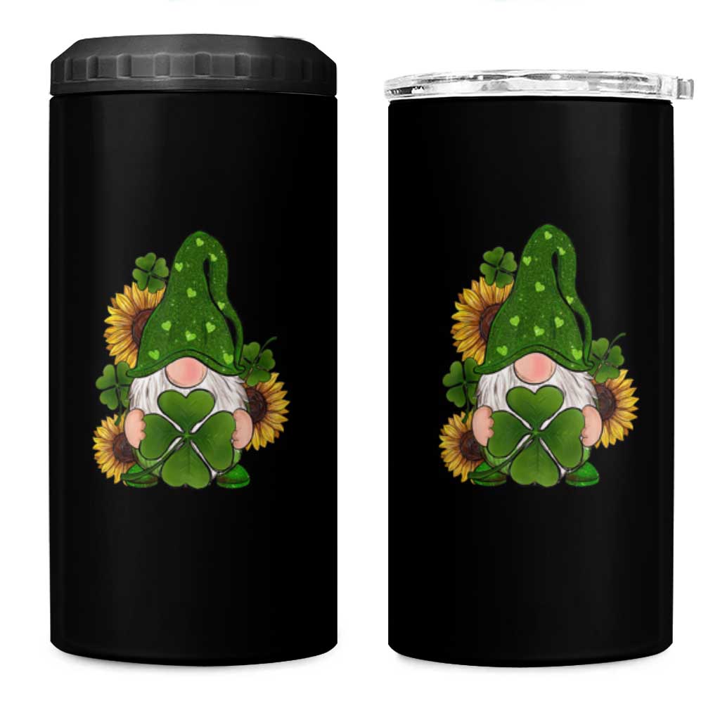 St Patrick's Day Cute Gnomes 4 in 1 Can Cooler Tumbler Holding Shamrock Sunflower
