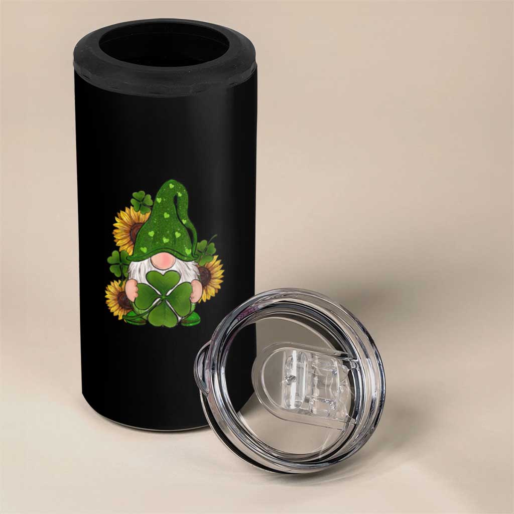 St Patrick's Day Cute Gnomes 4 in 1 Can Cooler Tumbler Holding Shamrock Sunflower