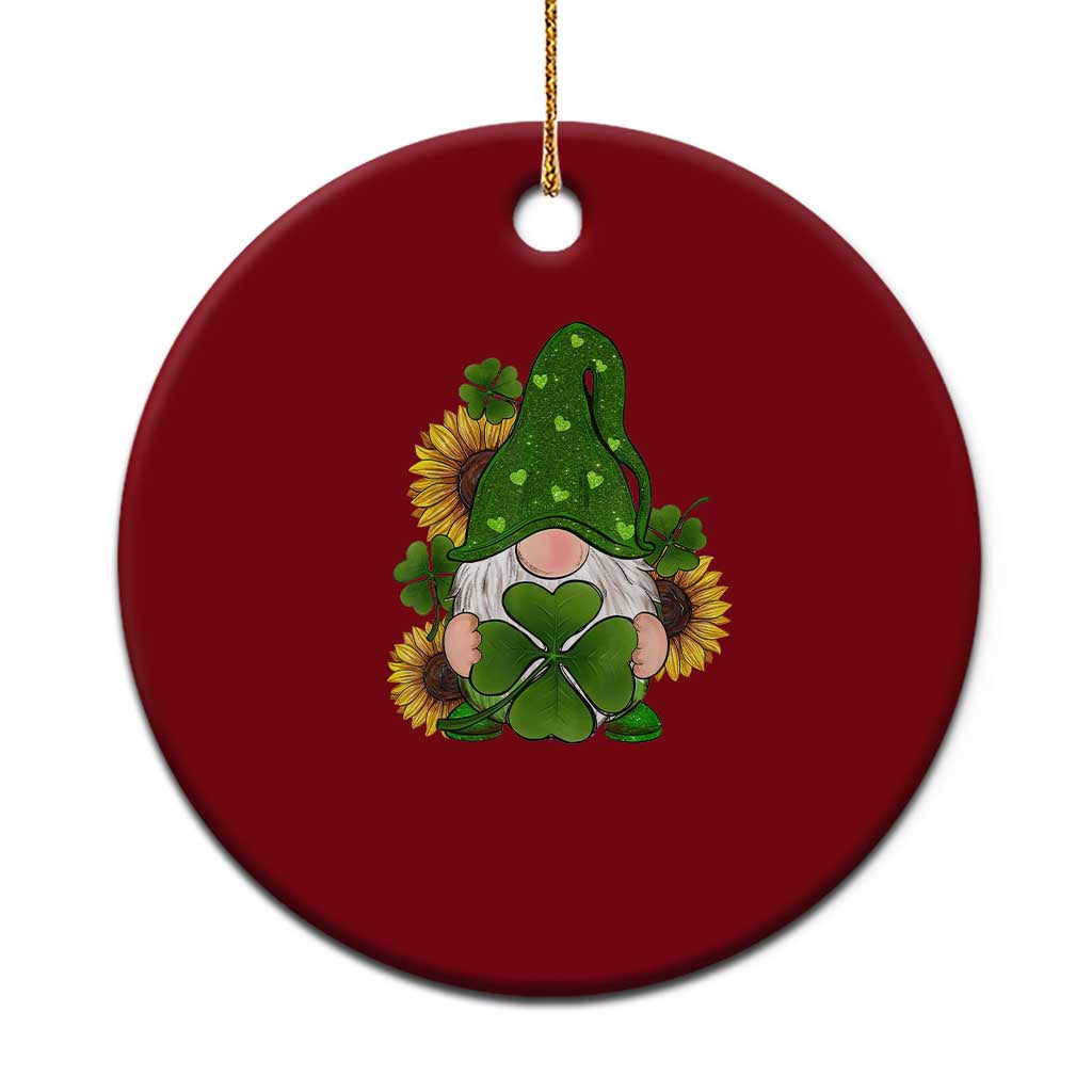 St Patrick's Day Cute Gnomes Ceramic Ornament Holding Shamrock Sunflower - Wonder Print Shop