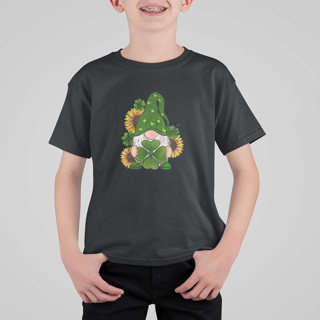 St Patrick's Day Cute Gnomes T Shirt For Kid Holding Shamrock Sunflower