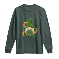 St Patrick's Day Cute Gnomes Long Sleeve Shirt Holding Shamrock Sunflower