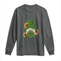 St Patrick's Day Cute Gnomes Long Sleeve Shirt Holding Shamrock Sunflower
