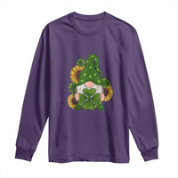 St Patrick's Day Cute Gnomes Long Sleeve Shirt Holding Shamrock Sunflower