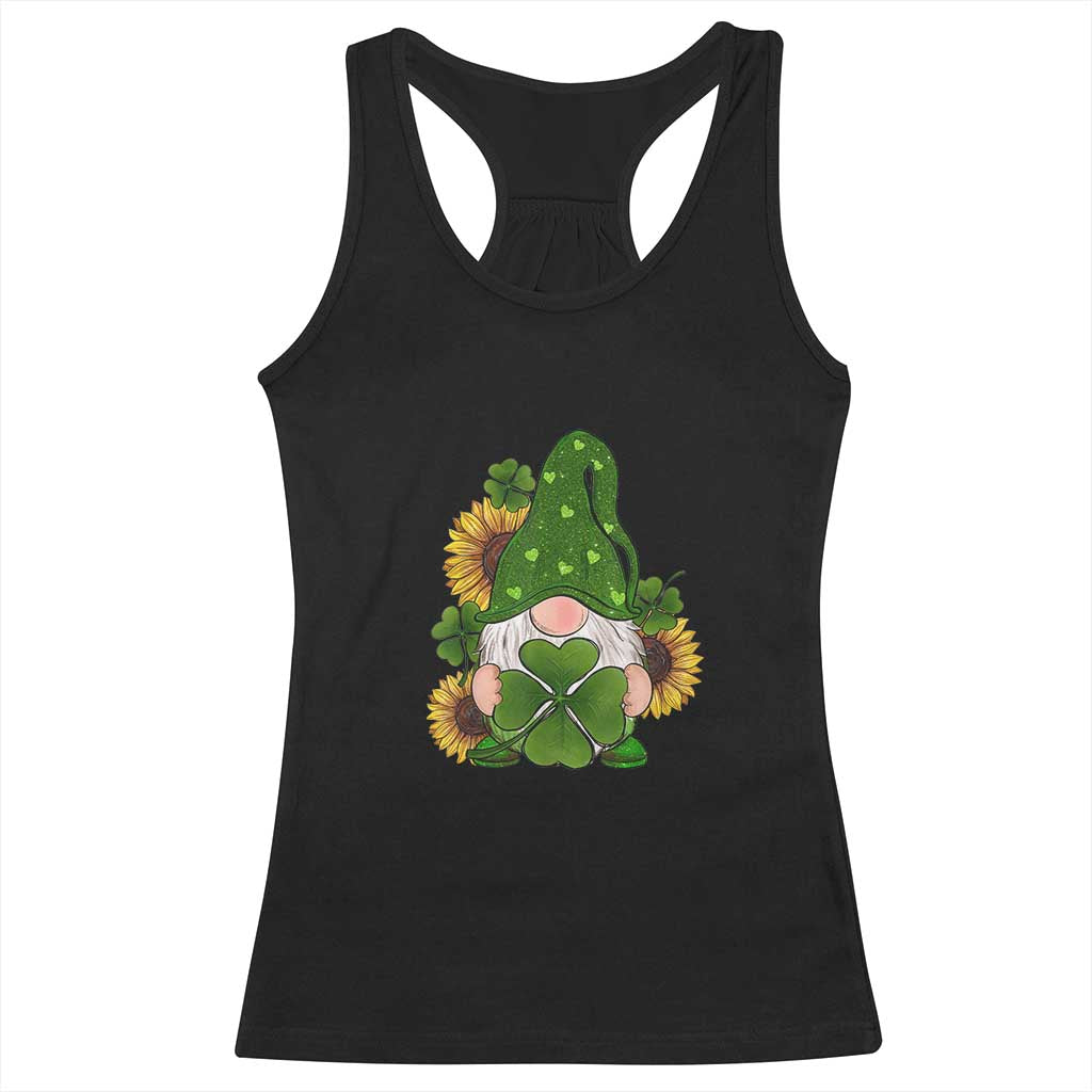 St Patrick's Day Cute Gnomes Racerback Tank Top Holding Shamrock Sunflower