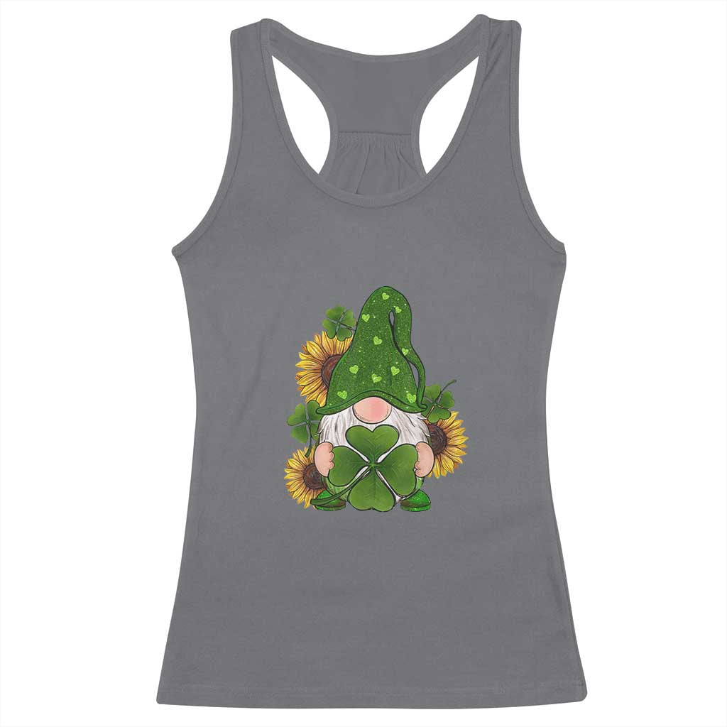St Patrick's Day Cute Gnomes Racerback Tank Top Holding Shamrock Sunflower