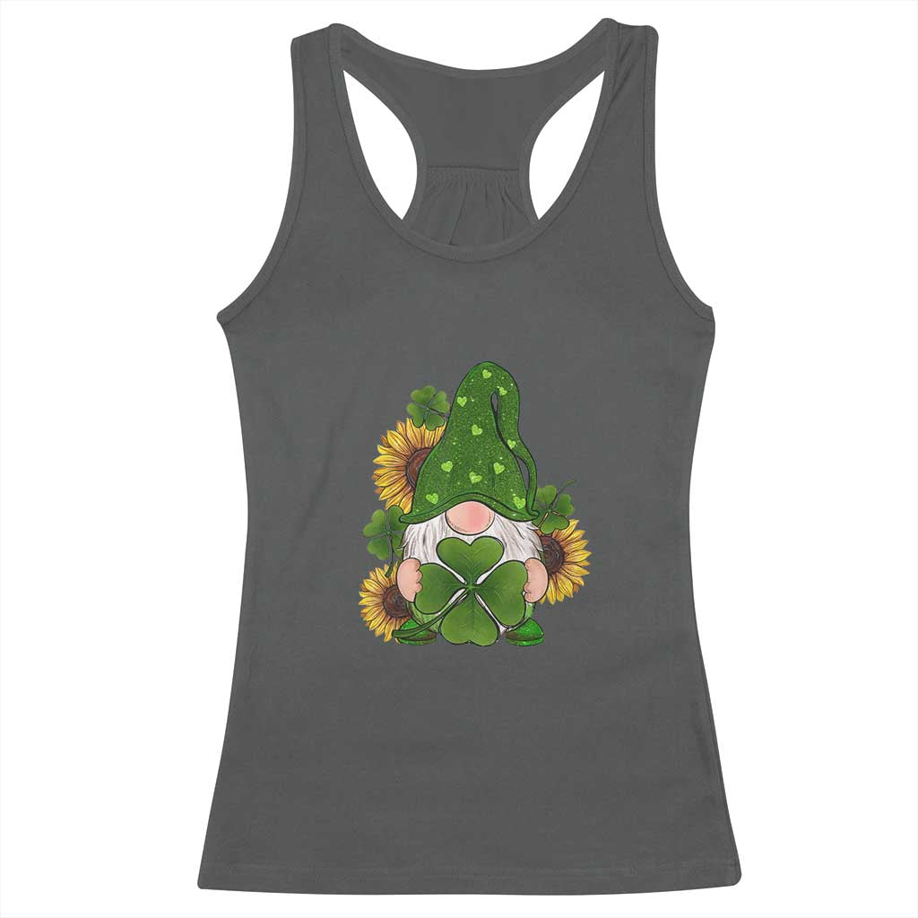 St Patrick's Day Cute Gnomes Racerback Tank Top Holding Shamrock Sunflower