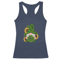 St Patrick's Day Cute Gnomes Racerback Tank Top Holding Shamrock Sunflower