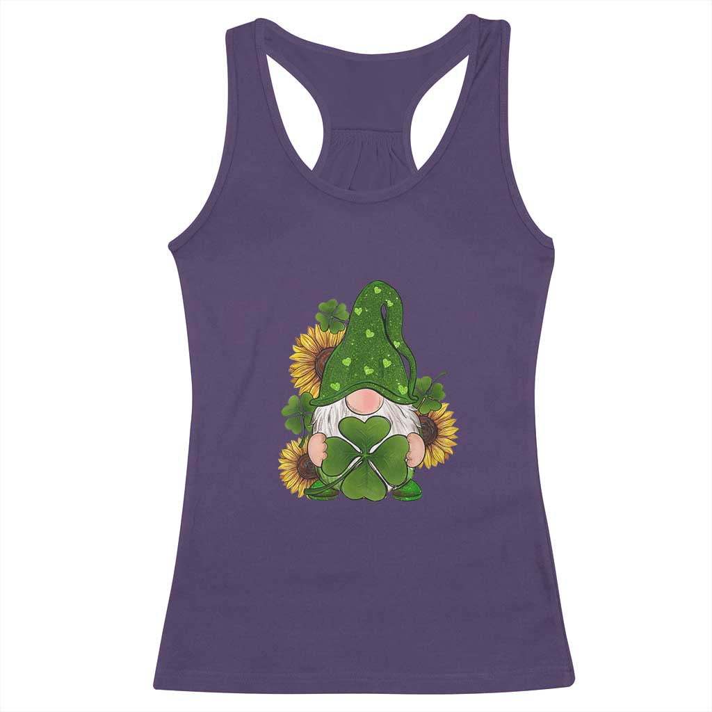 St Patrick's Day Cute Gnomes Racerback Tank Top Holding Shamrock Sunflower