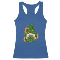 St Patrick's Day Cute Gnomes Racerback Tank Top Holding Shamrock Sunflower