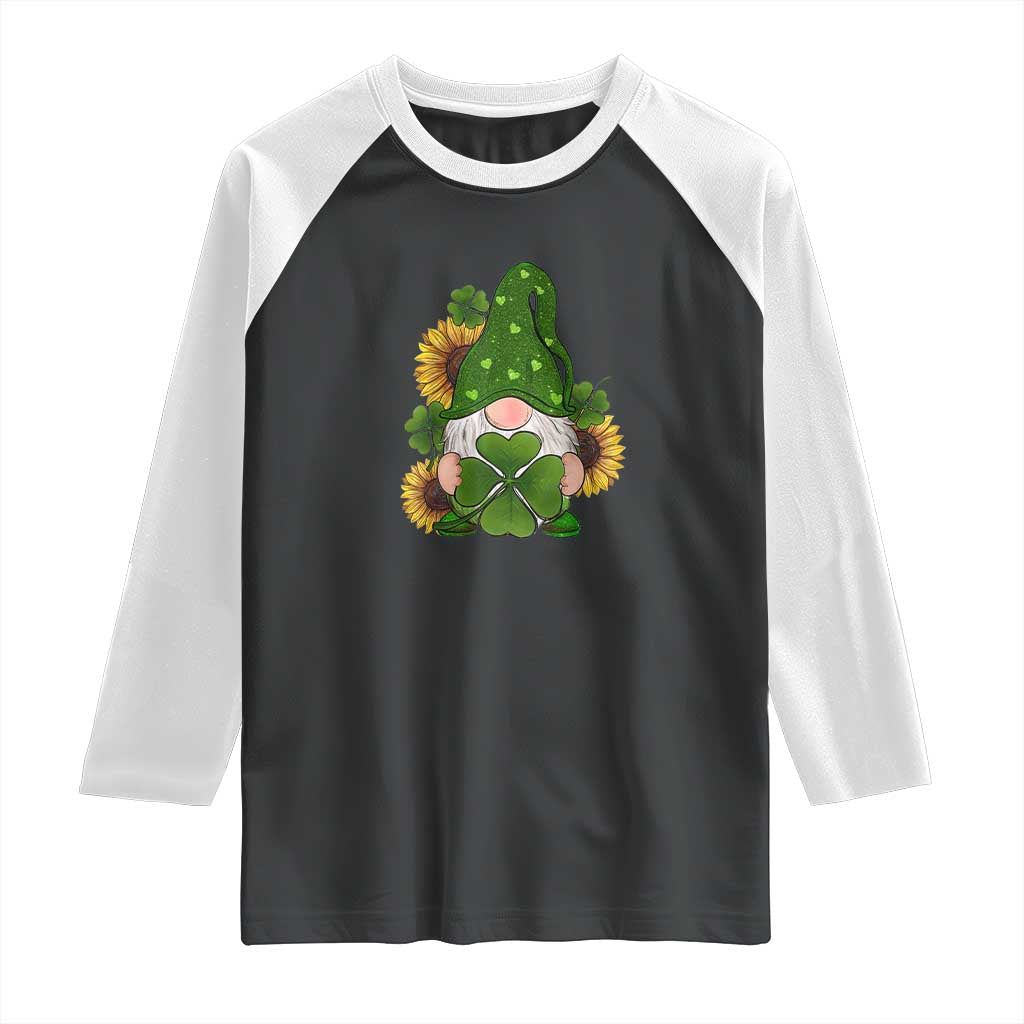 St Patrick's Day Cute Gnomes Raglan Shirt Holding Shamrock Sunflower