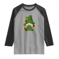 St Patrick's Day Cute Gnomes Raglan Shirt Holding Shamrock Sunflower