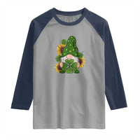 St Patrick's Day Cute Gnomes Raglan Shirt Holding Shamrock Sunflower