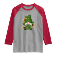 St Patrick's Day Cute Gnomes Raglan Shirt Holding Shamrock Sunflower