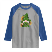 St Patrick's Day Cute Gnomes Raglan Shirt Holding Shamrock Sunflower