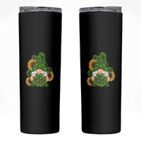 St Patrick's Day Cute Gnomes Skinny Tumbler Holding Shamrock Sunflower