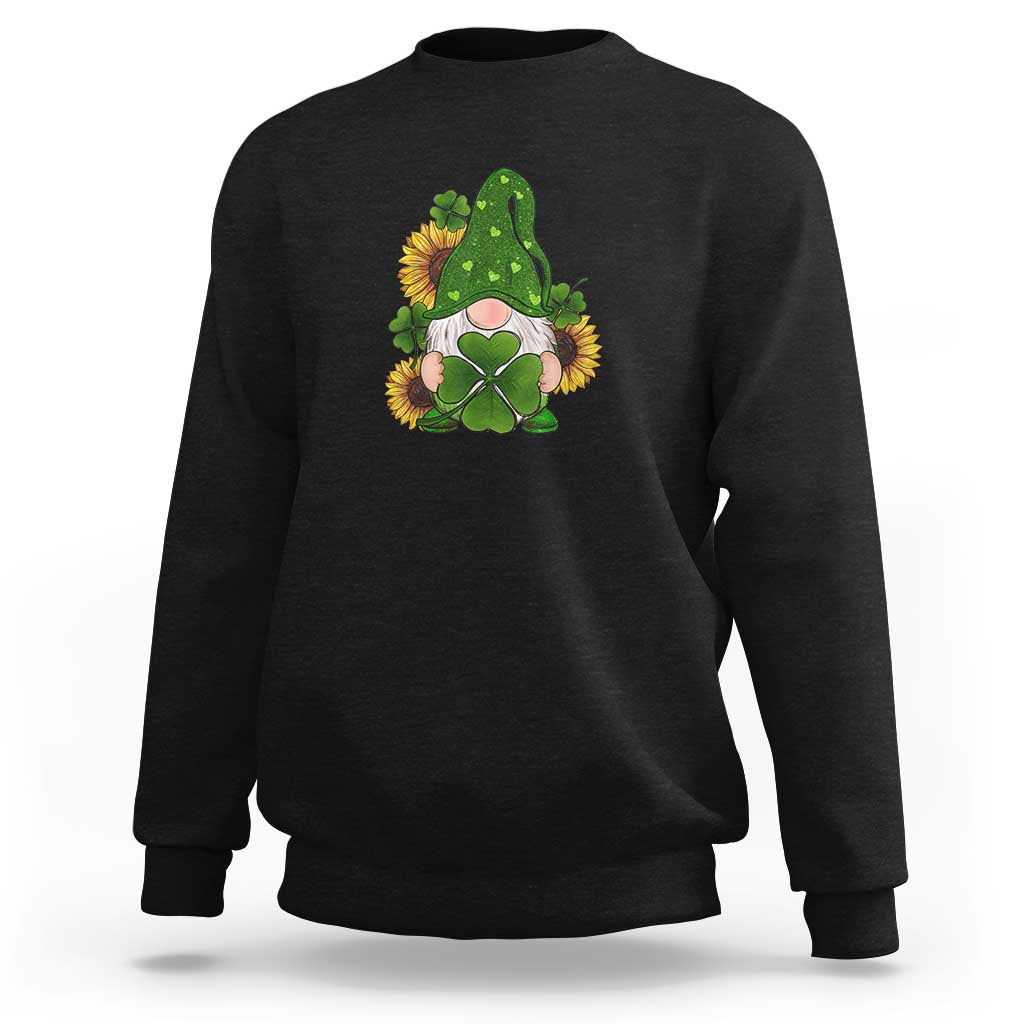 St Patrick's Day Cute Gnomes Sweatshirt Holding Shamrock Sunflower