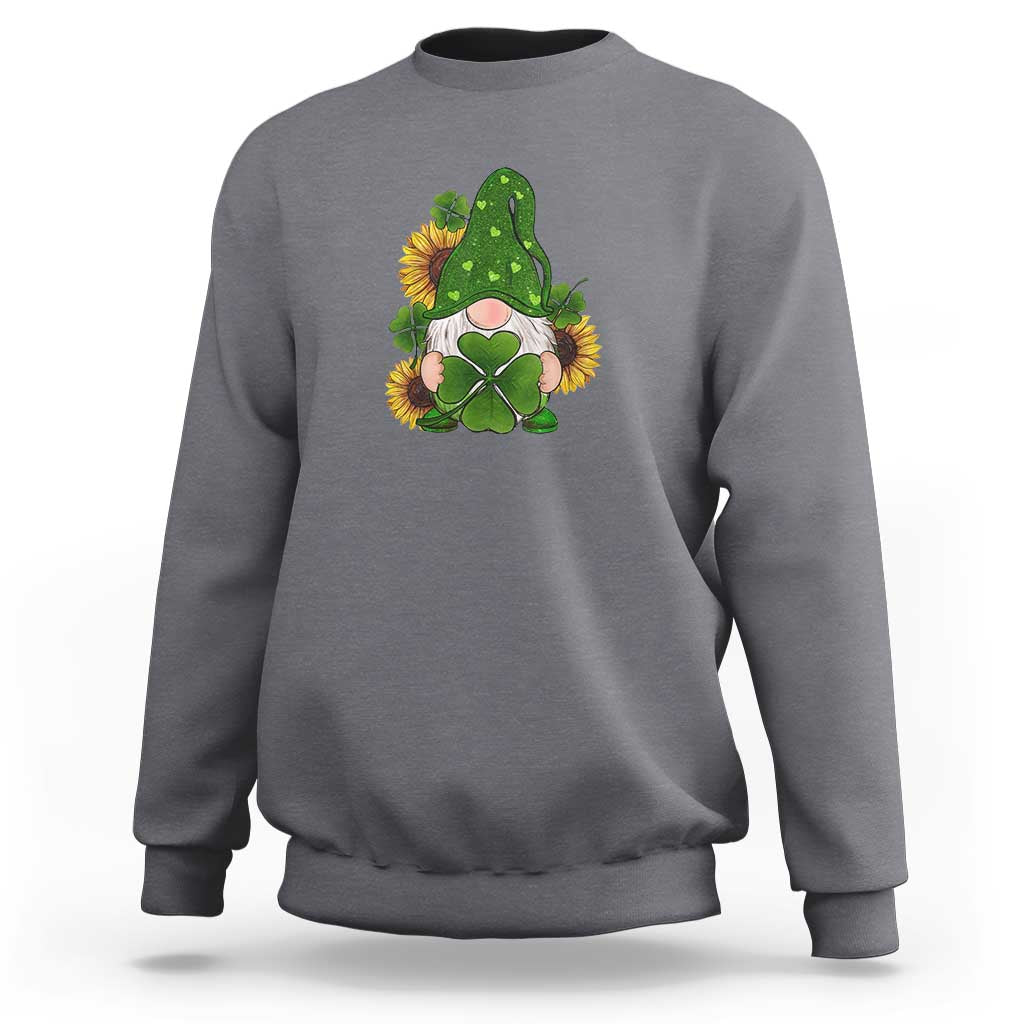 St Patrick's Day Cute Gnomes Sweatshirt Holding Shamrock Sunflower