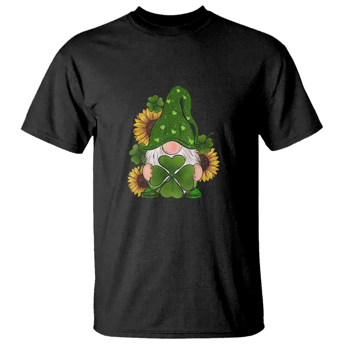 St Patrick's Day Cute Gnomes T Shirt Holding Shamrock Sunflower