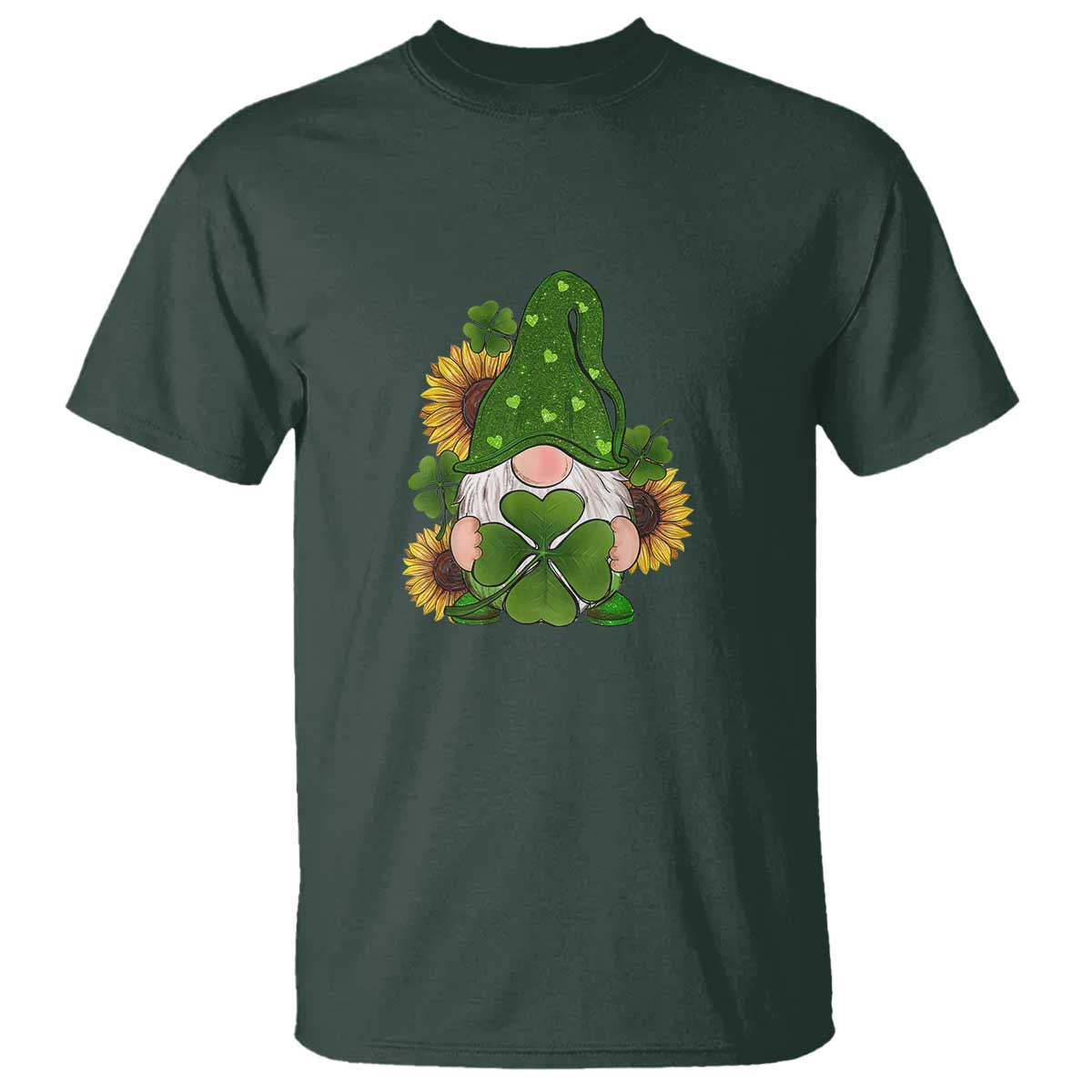 St Patrick's Day Cute Gnomes T Shirt Holding Shamrock Sunflower