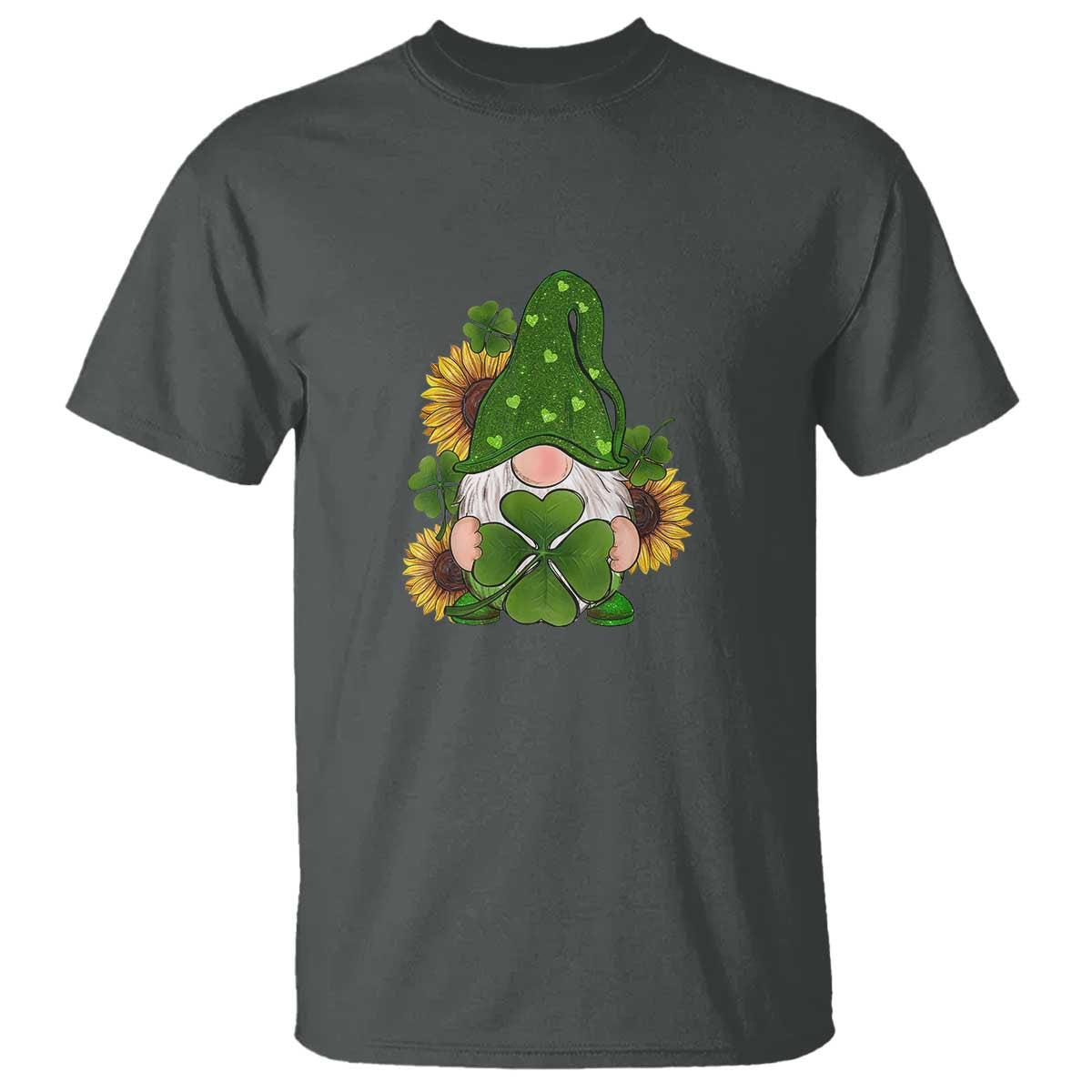 St Patrick's Day Cute Gnomes T Shirt Holding Shamrock Sunflower
