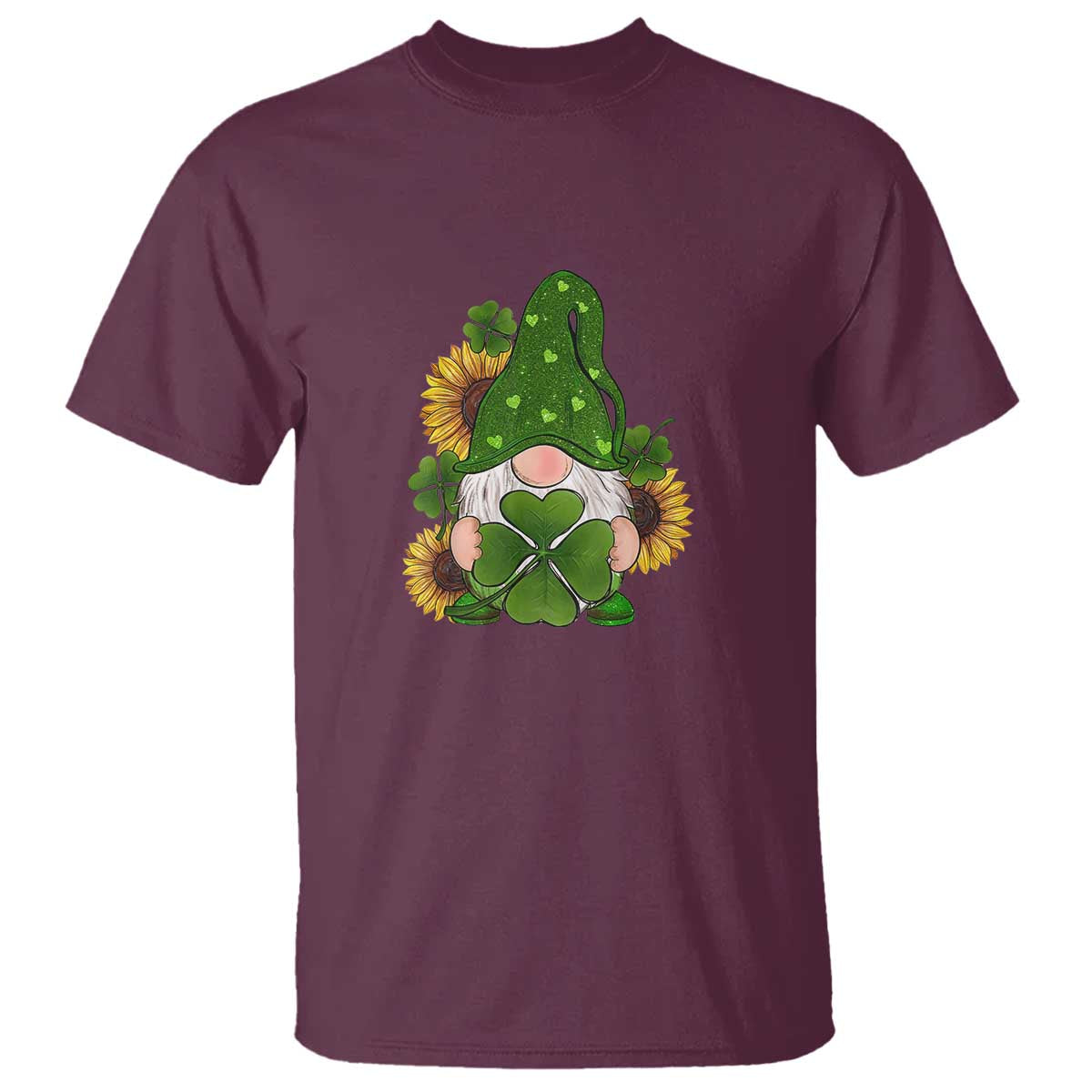 St Patrick's Day Cute Gnomes T Shirt Holding Shamrock Sunflower