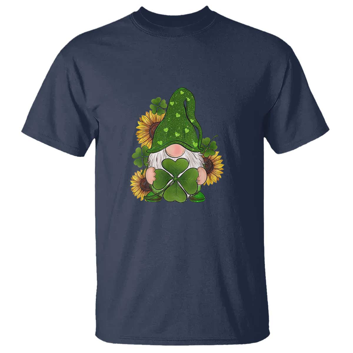 St Patrick's Day Cute Gnomes T Shirt Holding Shamrock Sunflower