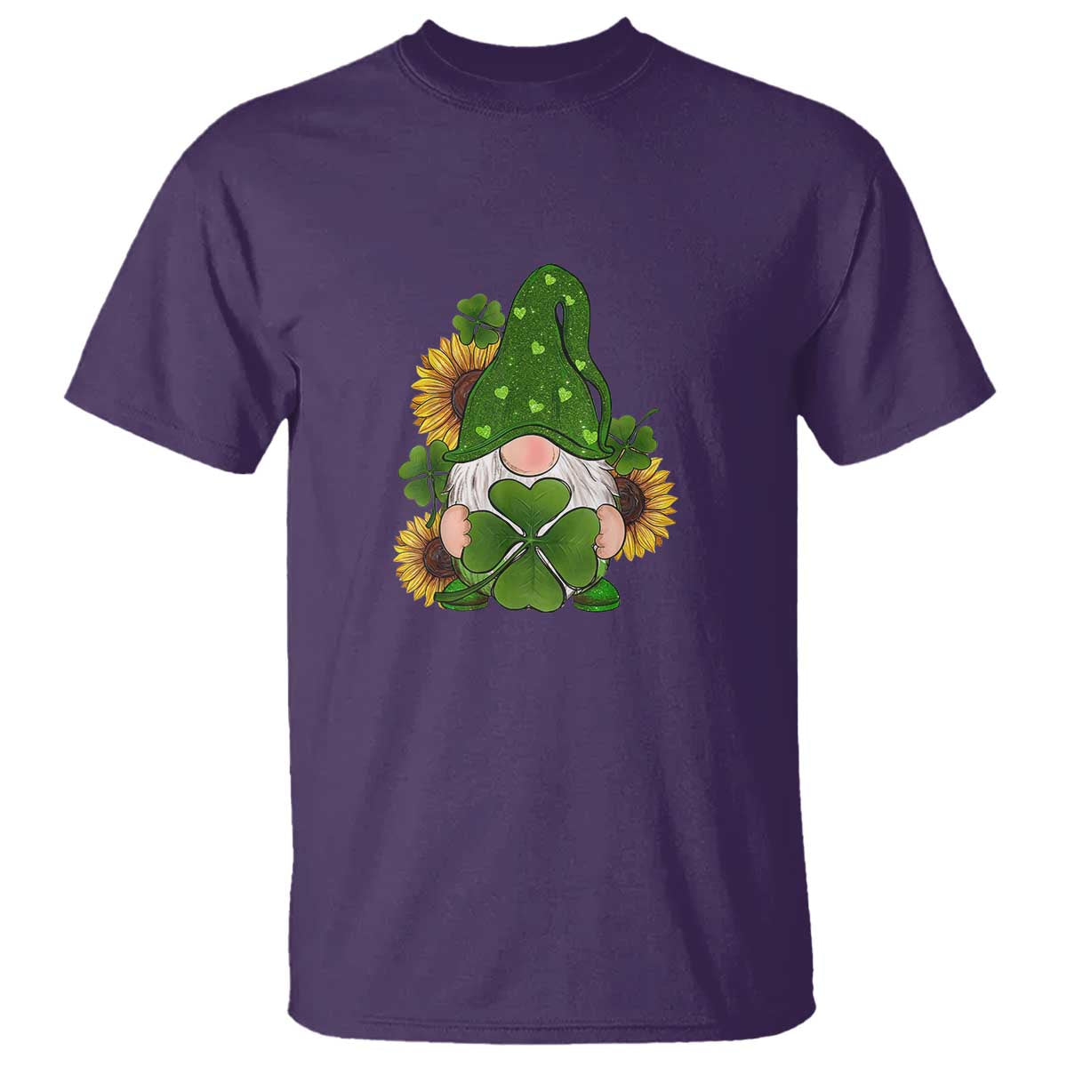 St Patrick's Day Cute Gnomes T Shirt Holding Shamrock Sunflower