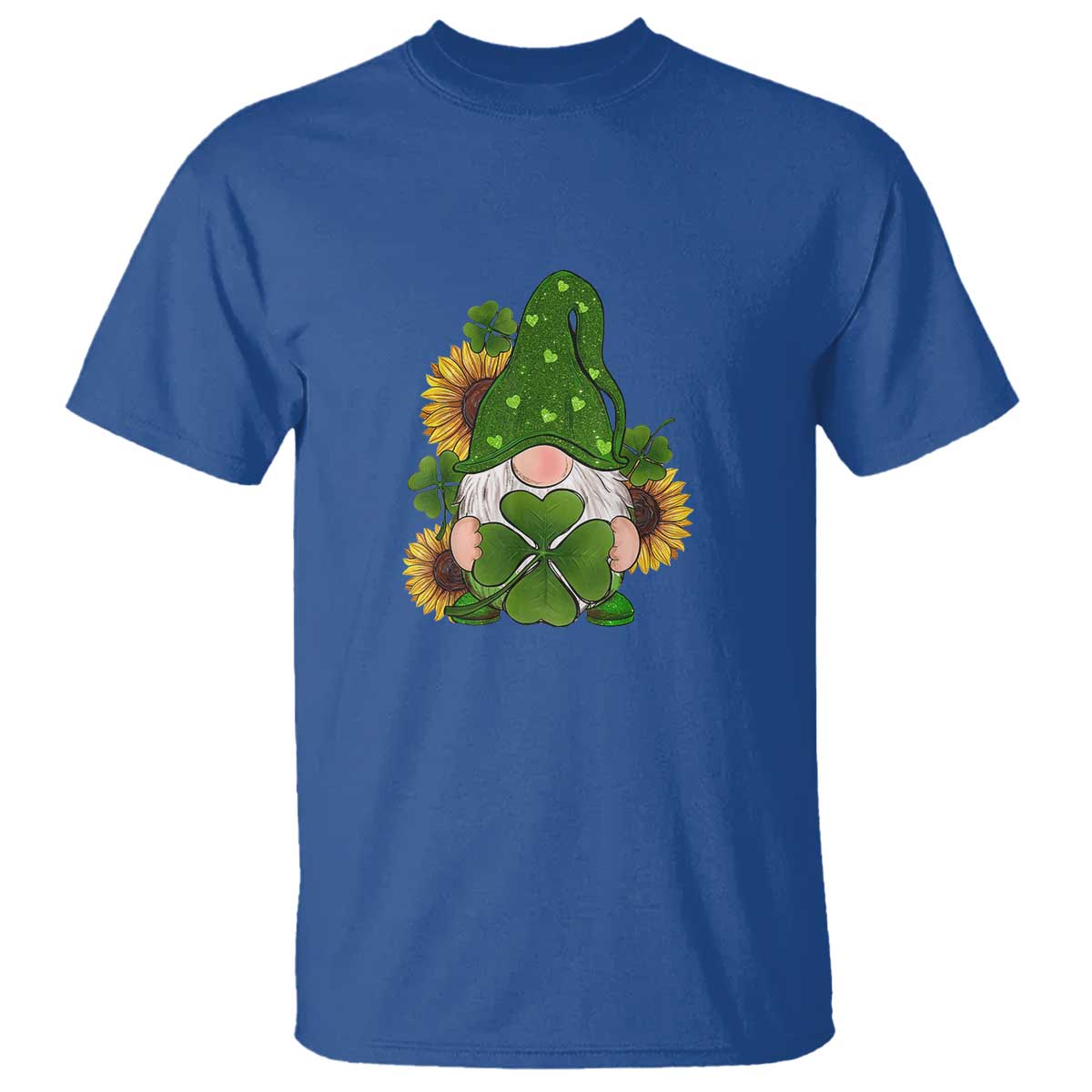 St Patrick's Day Cute Gnomes T Shirt Holding Shamrock Sunflower