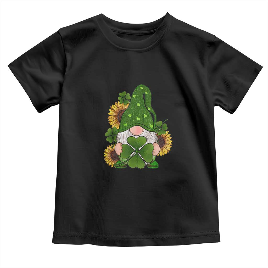 St Patrick's Day Cute Gnomes Toddler T Shirt Holding Shamrock Sunflower