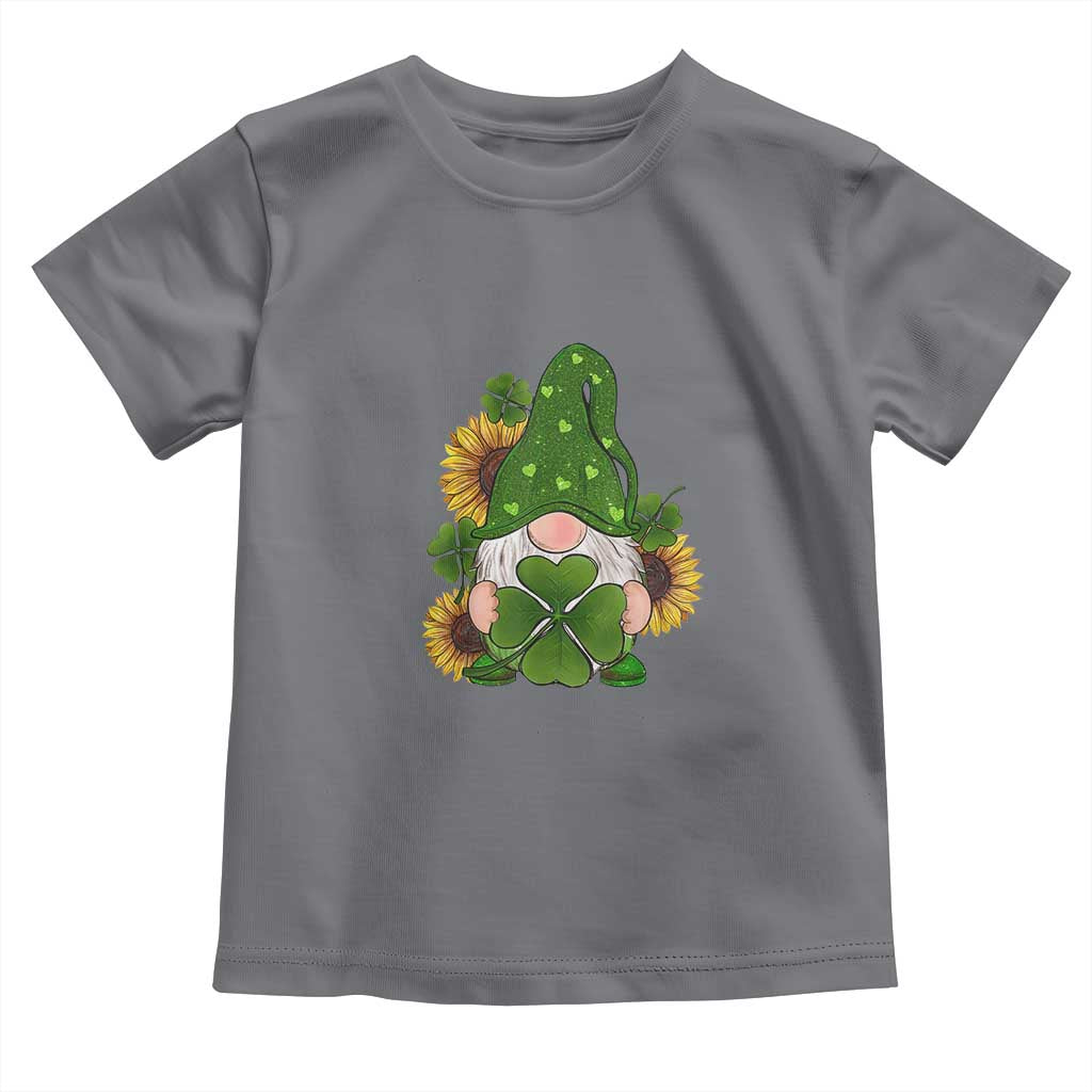 St Patrick's Day Cute Gnomes Toddler T Shirt Holding Shamrock Sunflower
