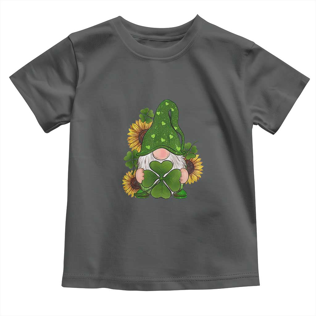 St Patrick's Day Cute Gnomes Toddler T Shirt Holding Shamrock Sunflower