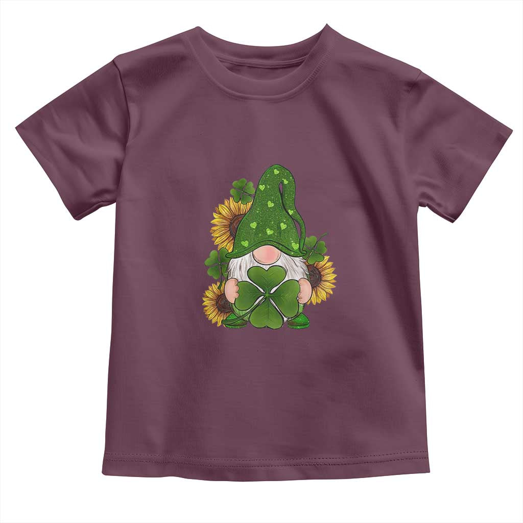 St Patrick's Day Cute Gnomes Toddler T Shirt Holding Shamrock Sunflower